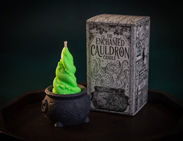 The Enchanted Cauldron candle and spell card