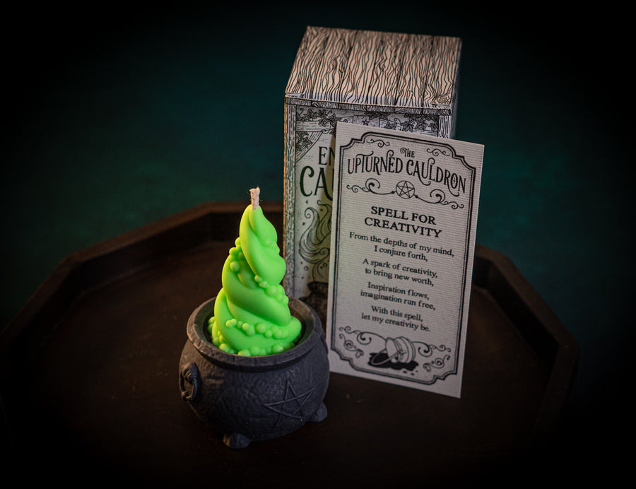 The Enchanted Cauldron candle and spell card