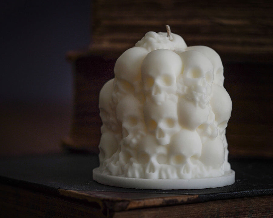 Candle in the shape of a pile of skulls
